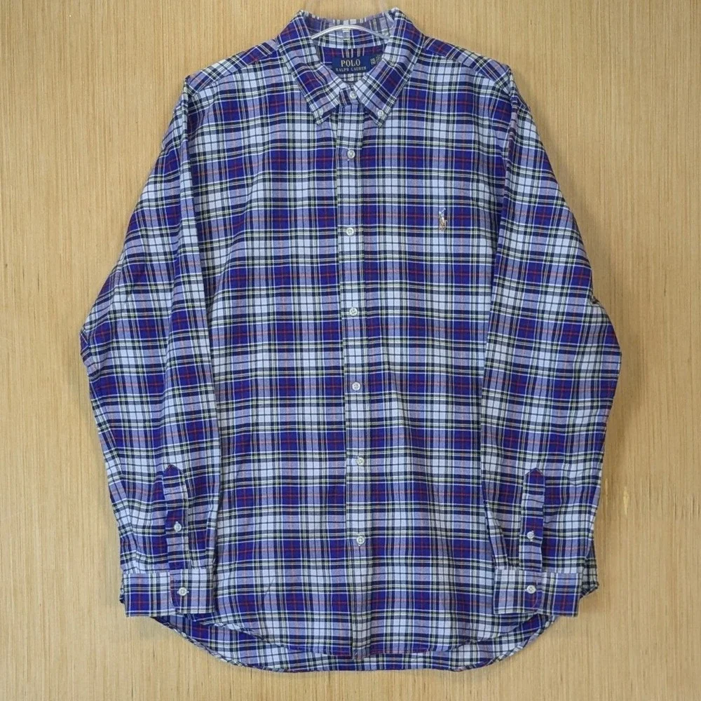 Polo Ralph Lauren Mens XXL Classic Fit Plaid Button Down Shirt Blue White Red